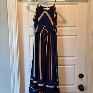 Striped Midi Dress in Navy and Tan